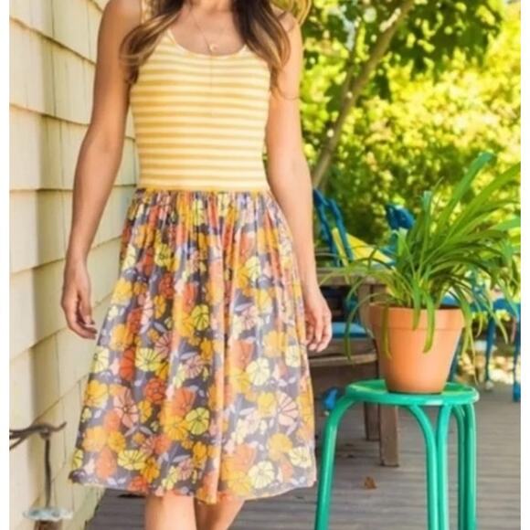 Matilda Jane Summer Sunset Dress Womens XS Yellow Striped & Floral Mixed Print - Picture 1 of 9